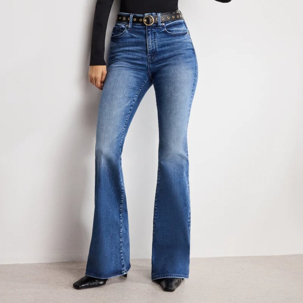 Brand new with tags good american Always Fits Good Legs Flare Jeans in indigo